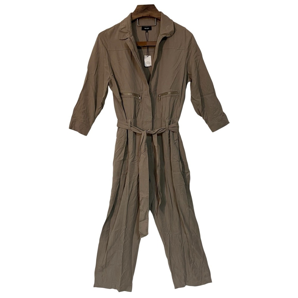 NWT ME + EM‎ Zip Up Super Soft Utility Jumpsuit Zippered Pockets Belted Brown 16